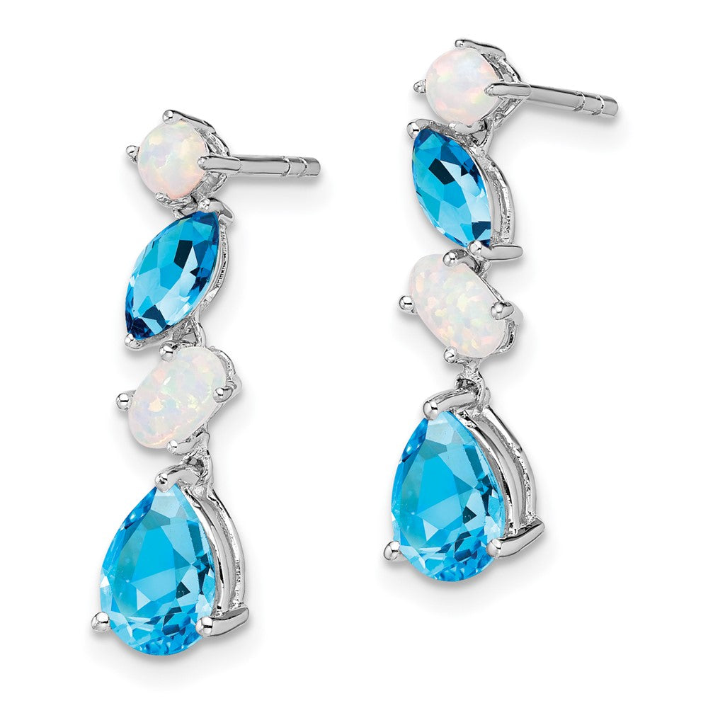 14K Weißgold Blautopas und Opal Ohrhänger