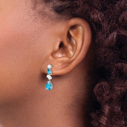 14K Weißgold Blautopas und Opal Ohrhänger