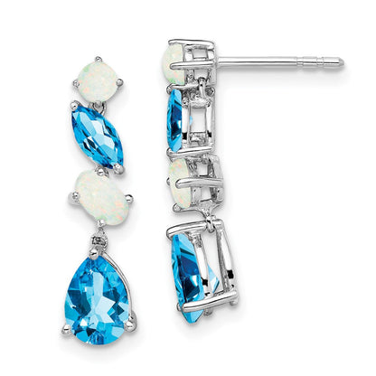 14K Weißgold Blautopas und Opal Ohrhänger