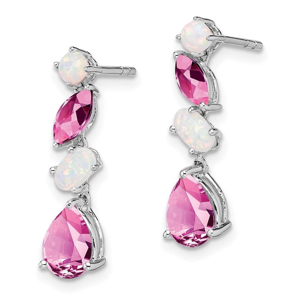 14K Weißgold Erzeugt Rosa Saphir und Opal Ohrhänger