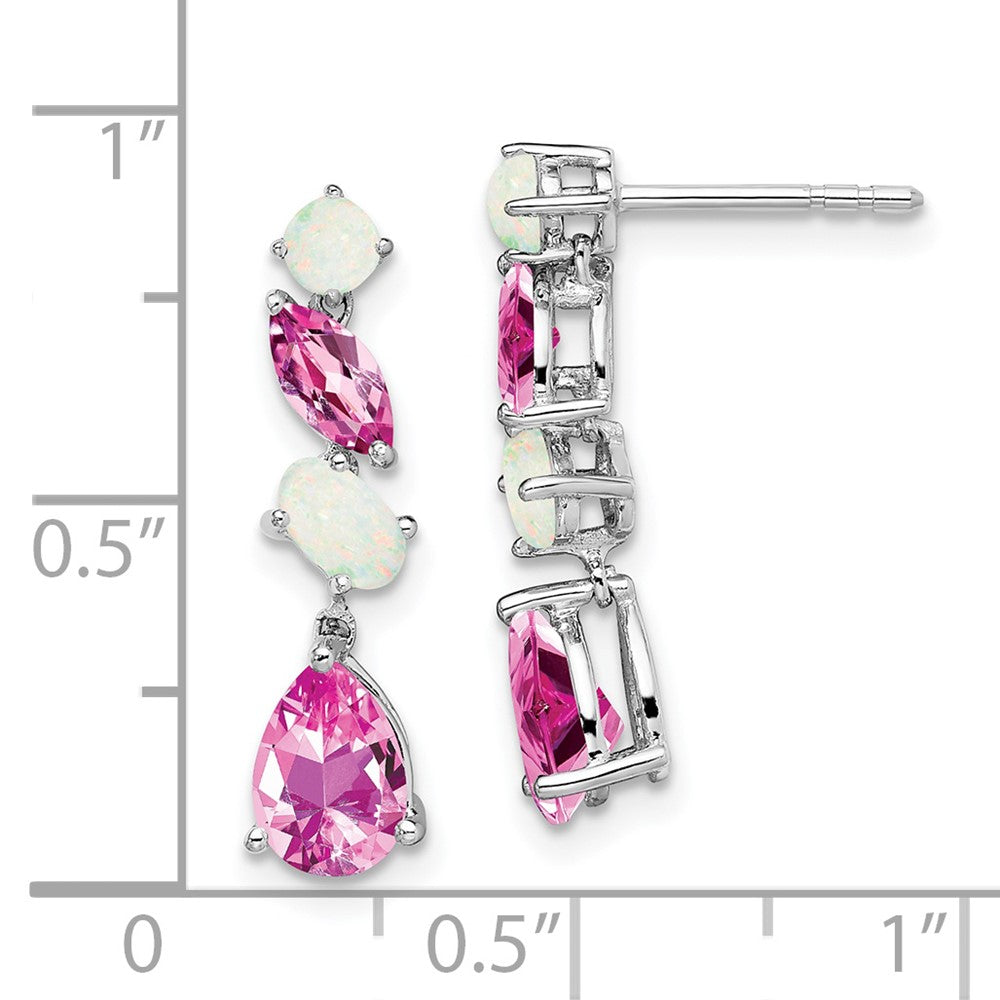 14K Weißgold Erzeugt Rosa Saphir und Opal Ohrhänger