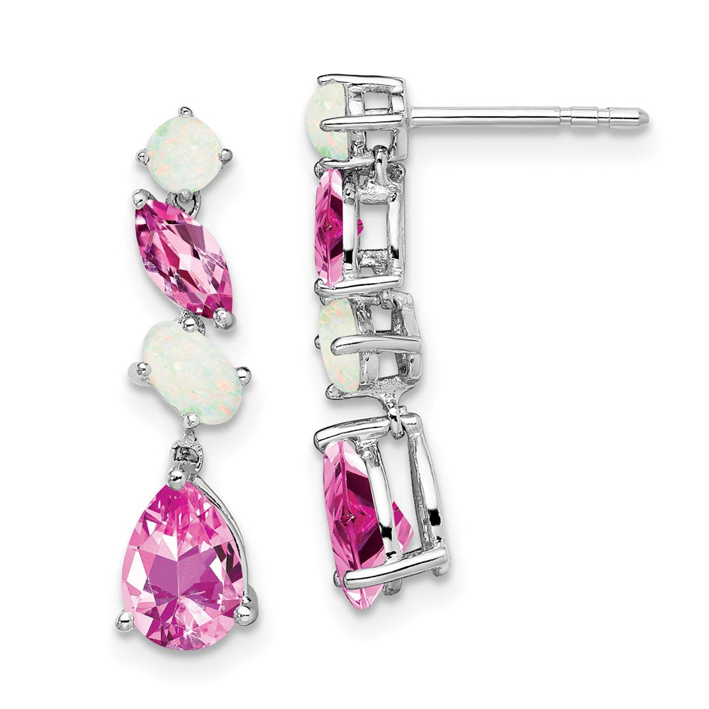 14K Weißgold Erzeugt Rosa Saphir und Opal Ohrhänger