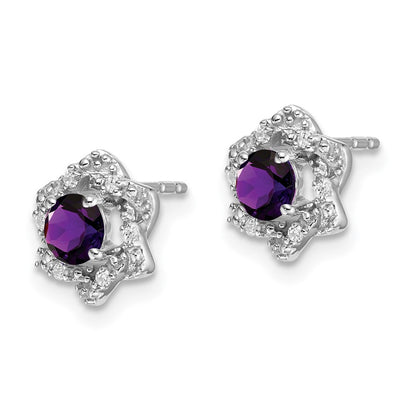 14K Weißgold Ohrstecker mit Amethyst und echten Diamanten