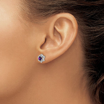 14K Weißgold Ohrstecker mit Amethyst und echten Diamanten