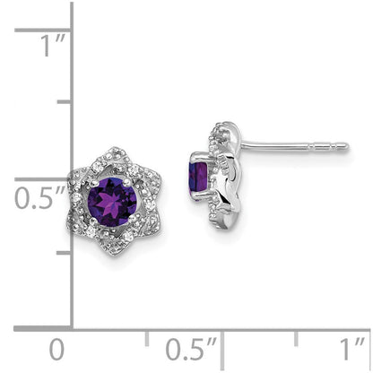 14K Weißgold Ohrstecker mit Amethyst und echten Diamanten