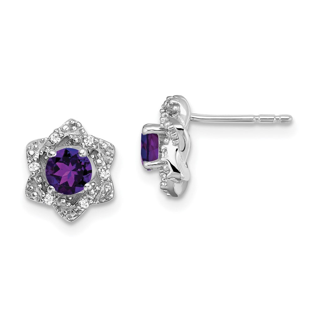 14K Weißgold Ohrstecker mit Amethyst und echten Diamanten