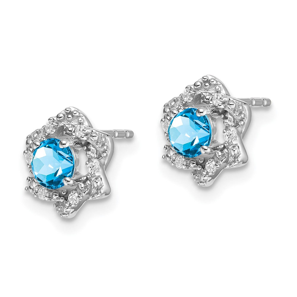 14K Weißgold Ohrstecker mit blauem Topas und echten Diamanten