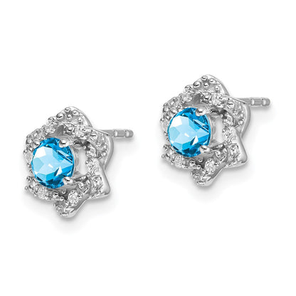 14K Weißgold Ohrstecker mit blauem Topas und echten Diamanten