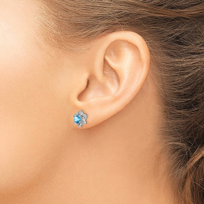 14K Weißgold Ohrstecker mit blauem Topas und echten Diamanten