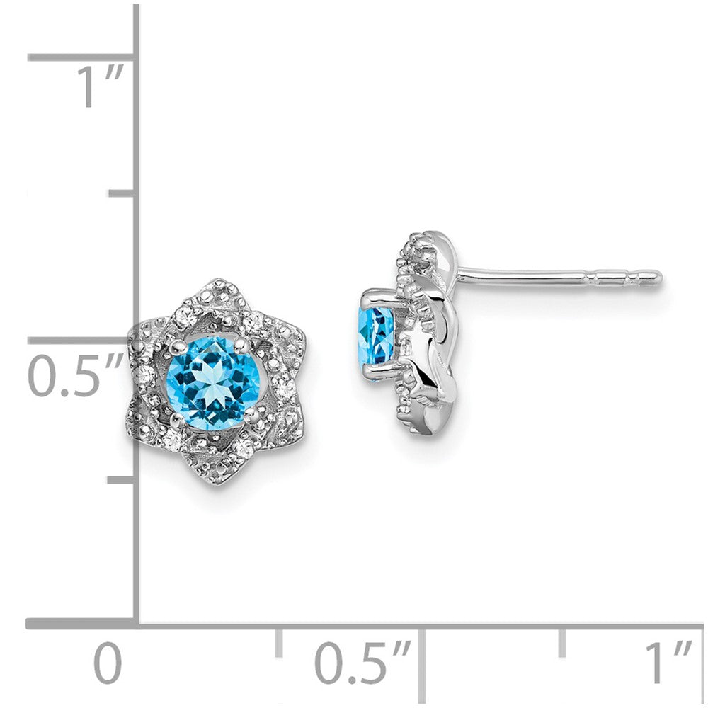 14K Weißgold Ohrstecker mit blauem Topas und echten Diamanten