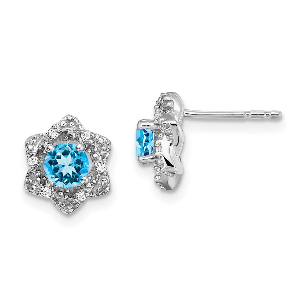 14K Weißgold Ohrstecker mit blauem Topas und echten Diamanten