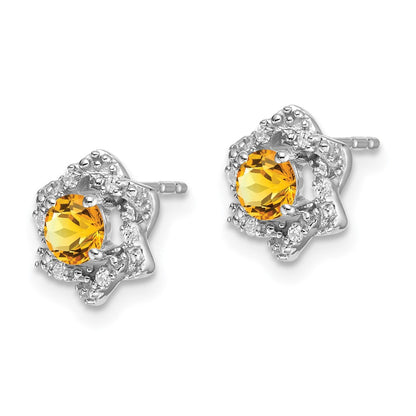 14K Weißgold Ohrstecker mit Citrin und echten Diamanten