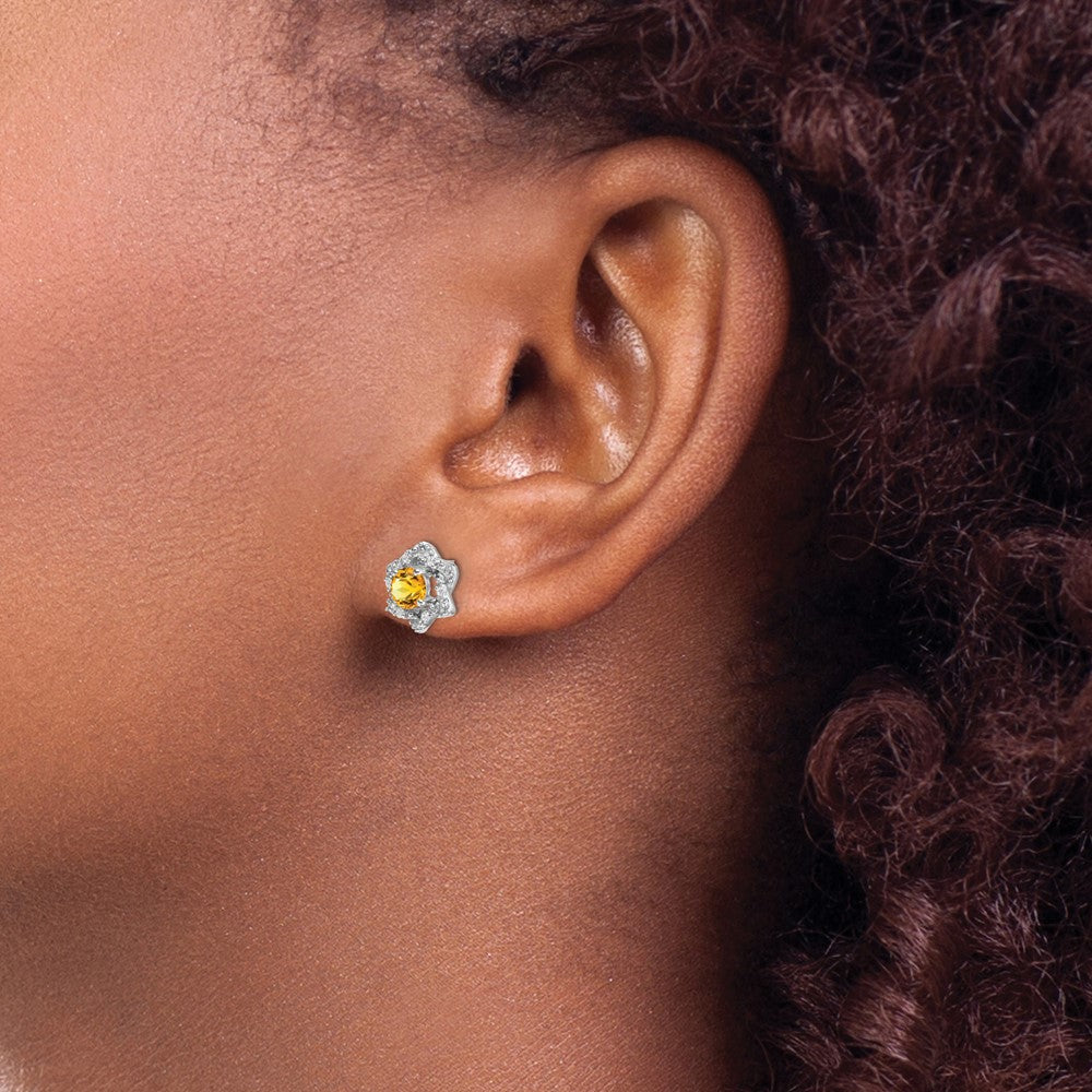 14K Weißgold Ohrstecker mit Citrin und echten Diamanten