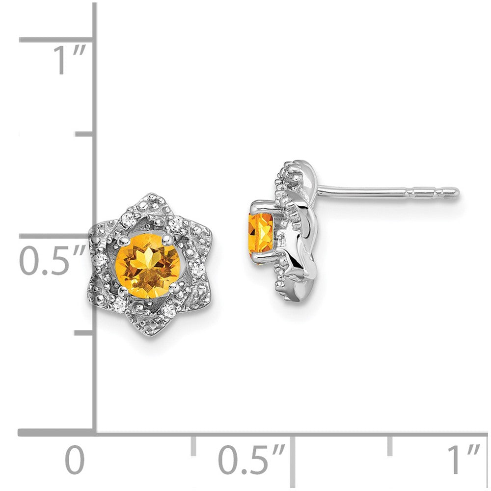 14K Weißgold Ohrstecker mit Citrin und echten Diamanten