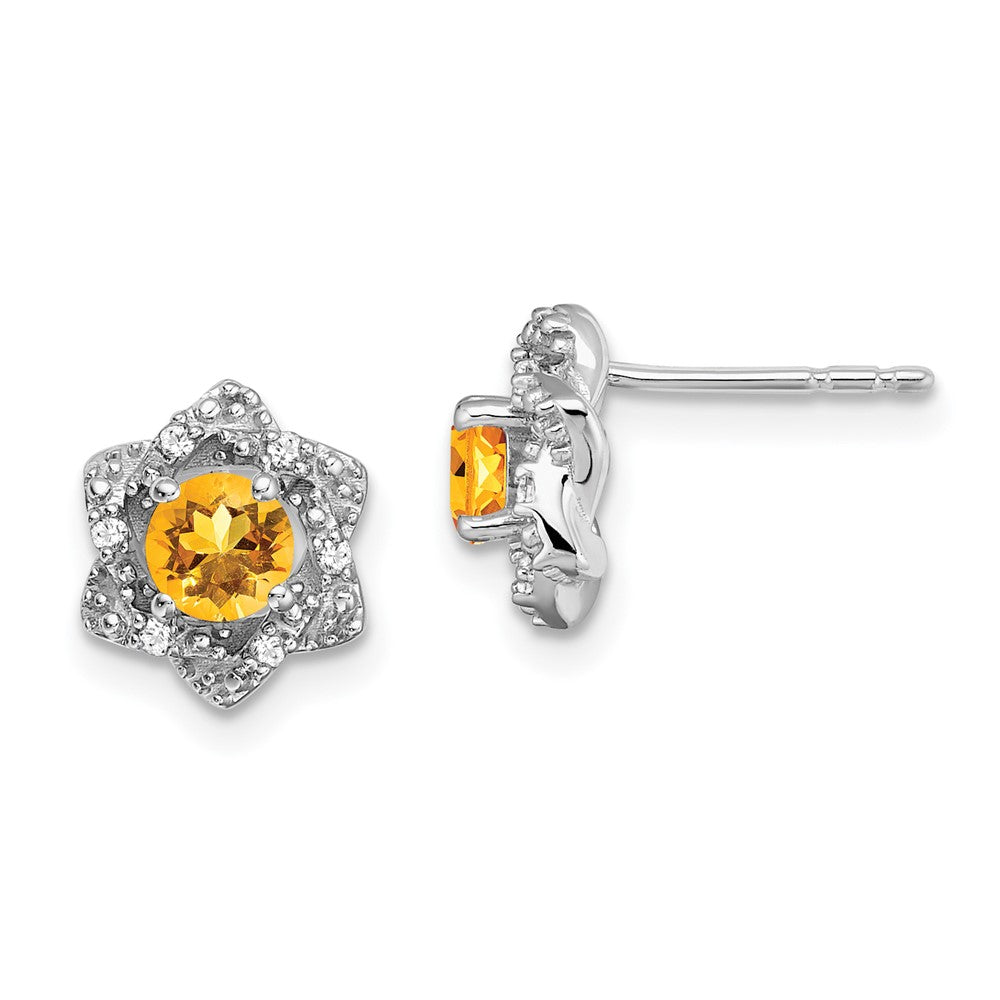 14K Weißgold Ohrstecker mit Citrin und echten Diamanten