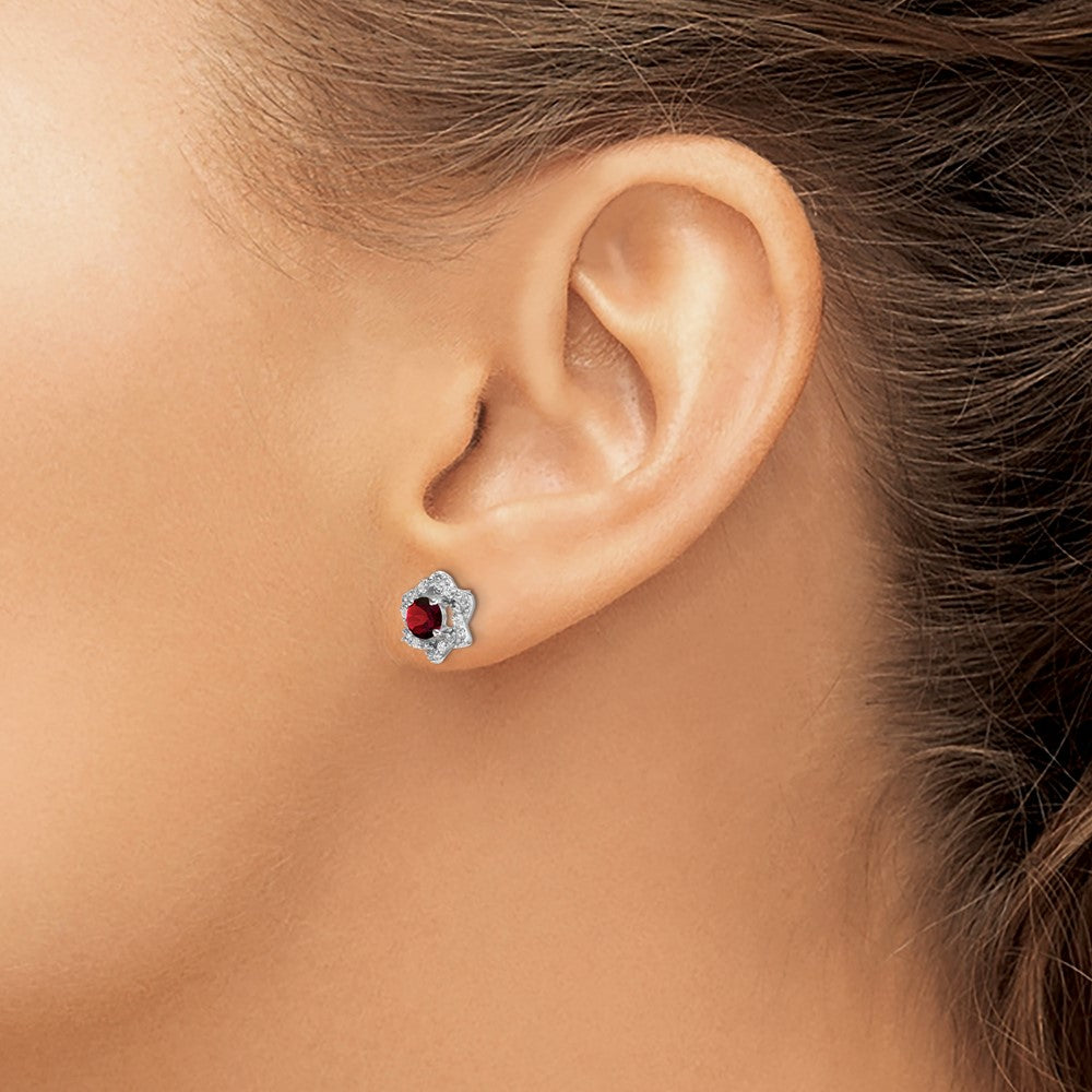 14K Weißgold Ohrstecker mit Granat und echten Diamanten