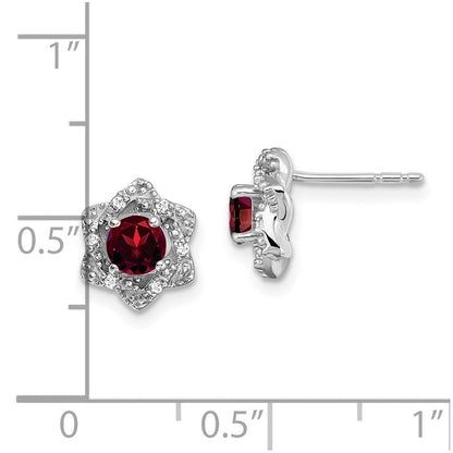 14K Weißgold Ohrstecker mit Granat und echten Diamanten