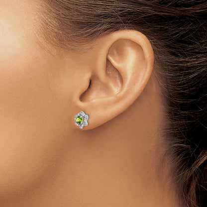 14K Weißgold Ohrstecker mit Peridot und echten Diamanten