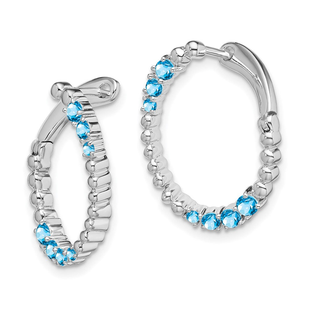 14K Weißgold Ohrringe mit ovalem blauem Topas in Creolenform