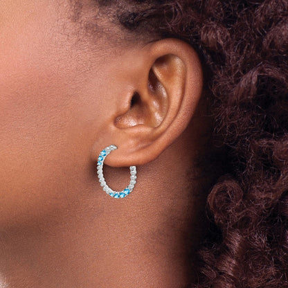 14K Weißgold Ohrringe mit ovalem blauem Topas in Creolenform