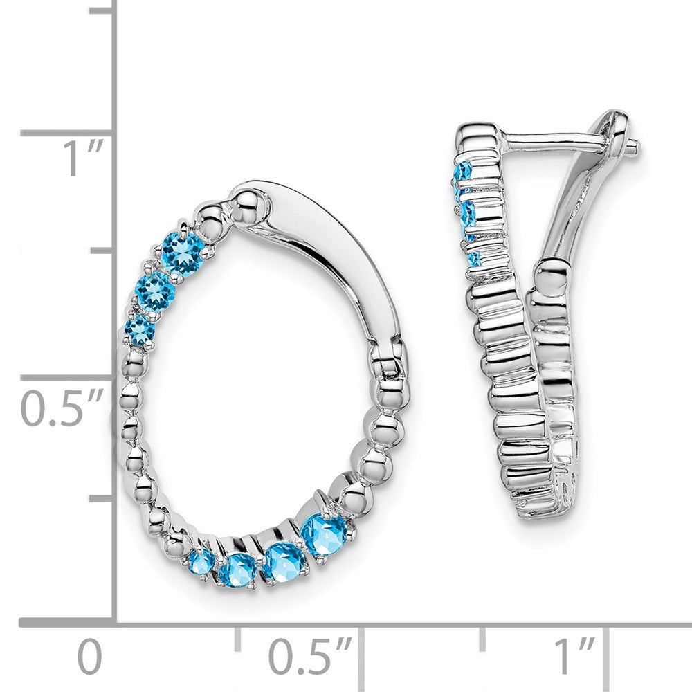 14K Weißgold Ohrringe mit ovalem blauem Topas in Creolenform