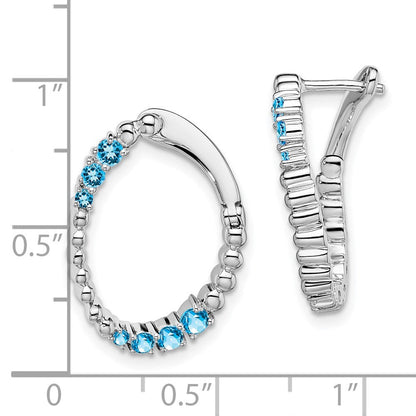 14K Weißgold Ohrringe mit ovalem blauem Topas in Creolenform