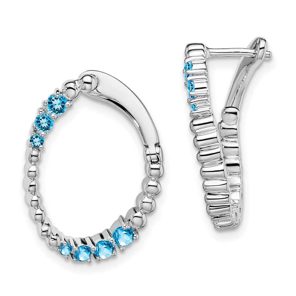 14K Weißgold Ohrringe mit ovalem blauem Topas in Creolenform
