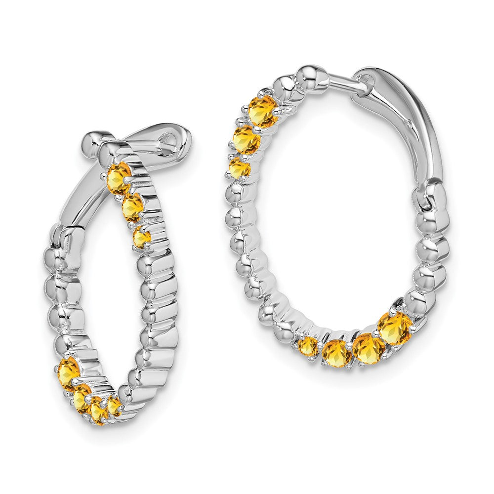 Massiv 14K Weißgold Synthetisch Citrin Oval Creolen