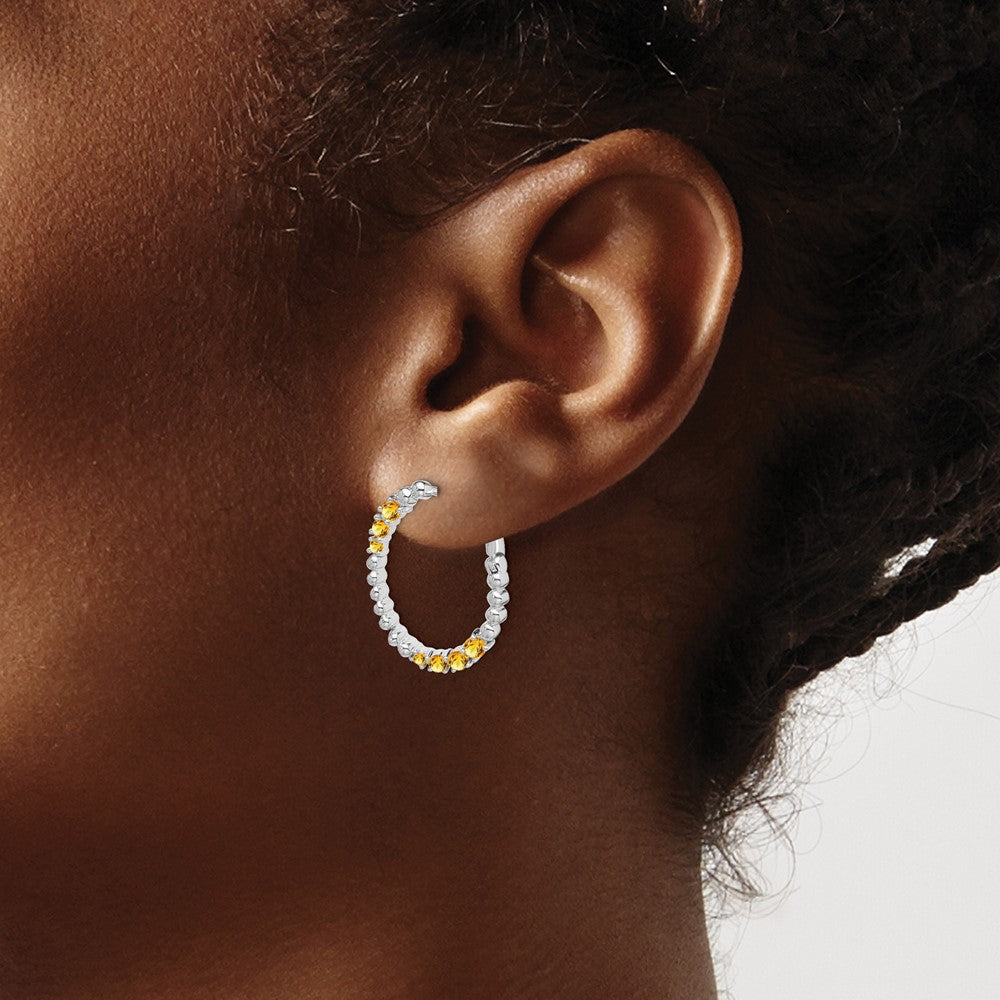 Massiv 14K Weißgold Synthetisch Citrin Oval Creolen