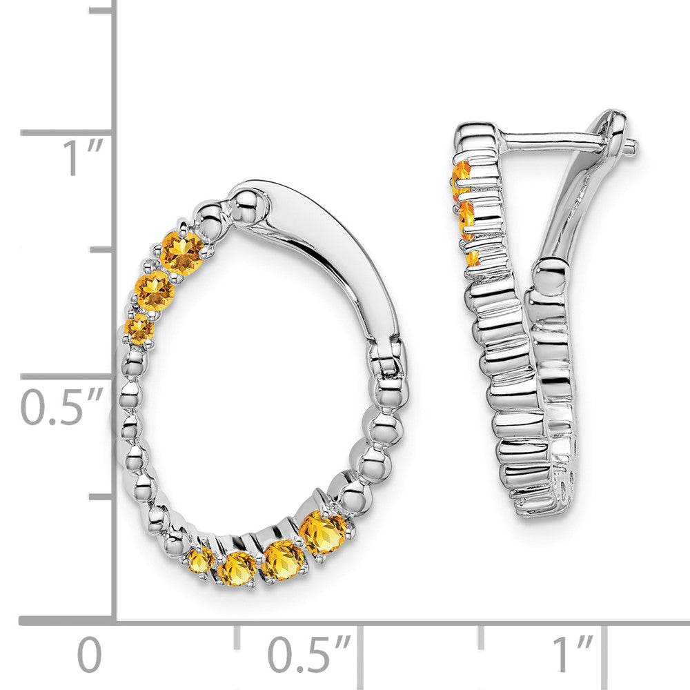 Massiv 14K Weißgold Synthetisch Citrin Oval Creolen