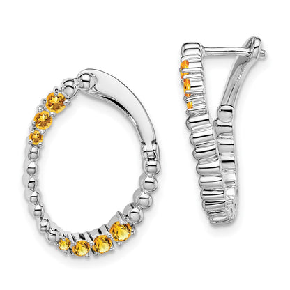 Massiv 14K Weißgold Synthetisch Citrin Oval Creolen