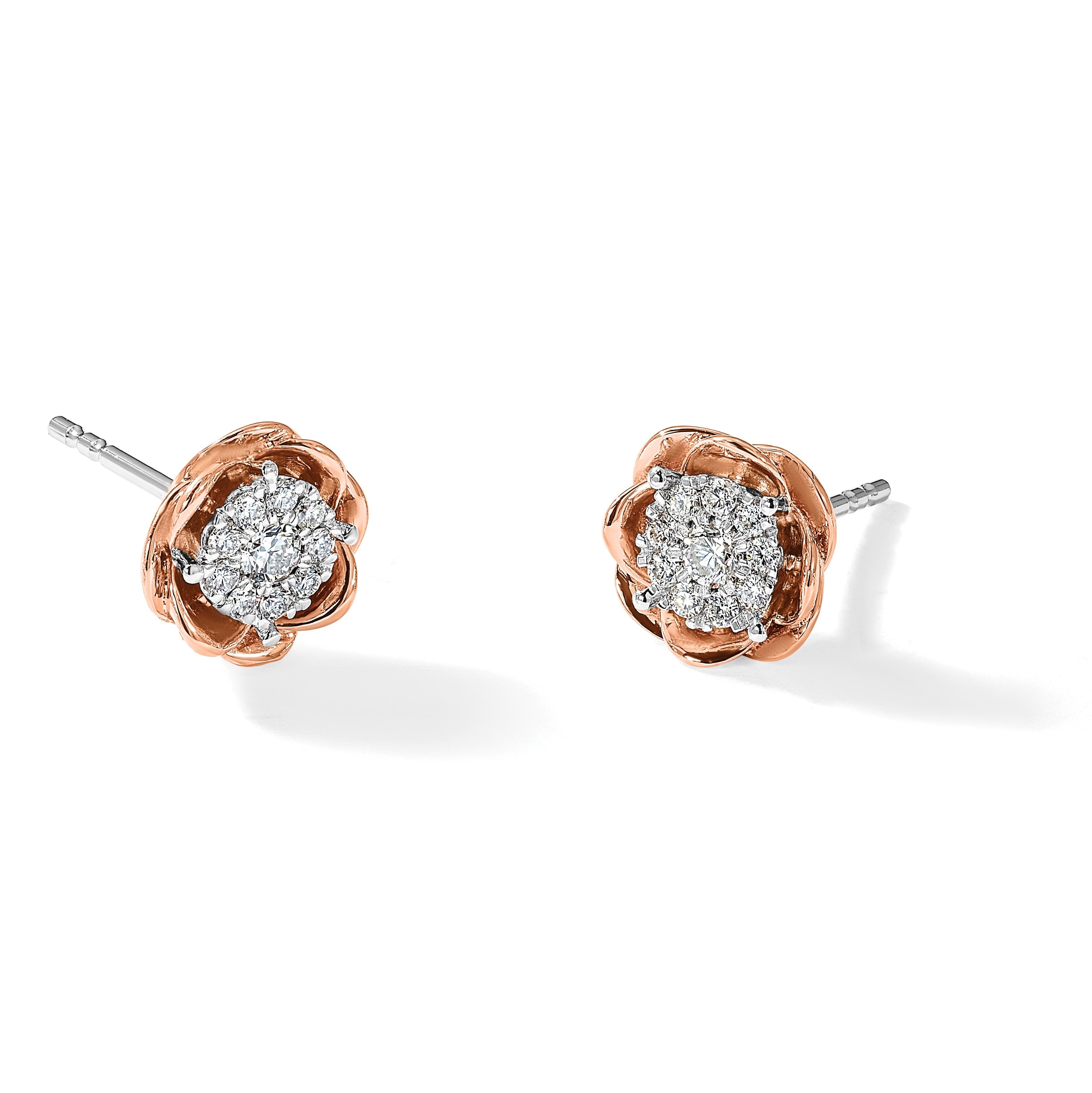 14K Zweifarbig 0,25 ct. Laborgezüchtete Diamanten VS/SI+ G+ Blumen-Cluster-Ohrstecker