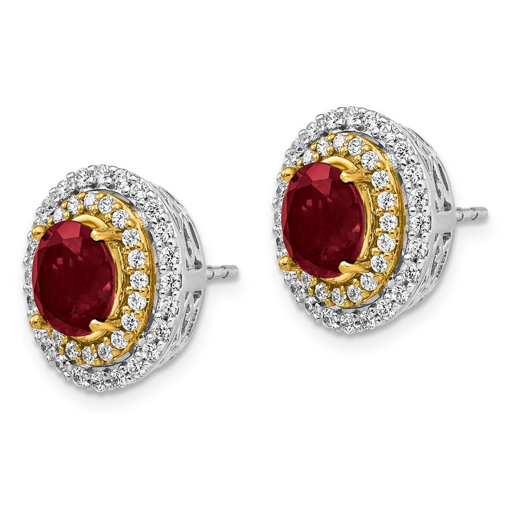 14K Bicolor Ohrringe mit Labor-gezüchteten Diamanten VS/SI+ G+ und gezüchteten Rubinen