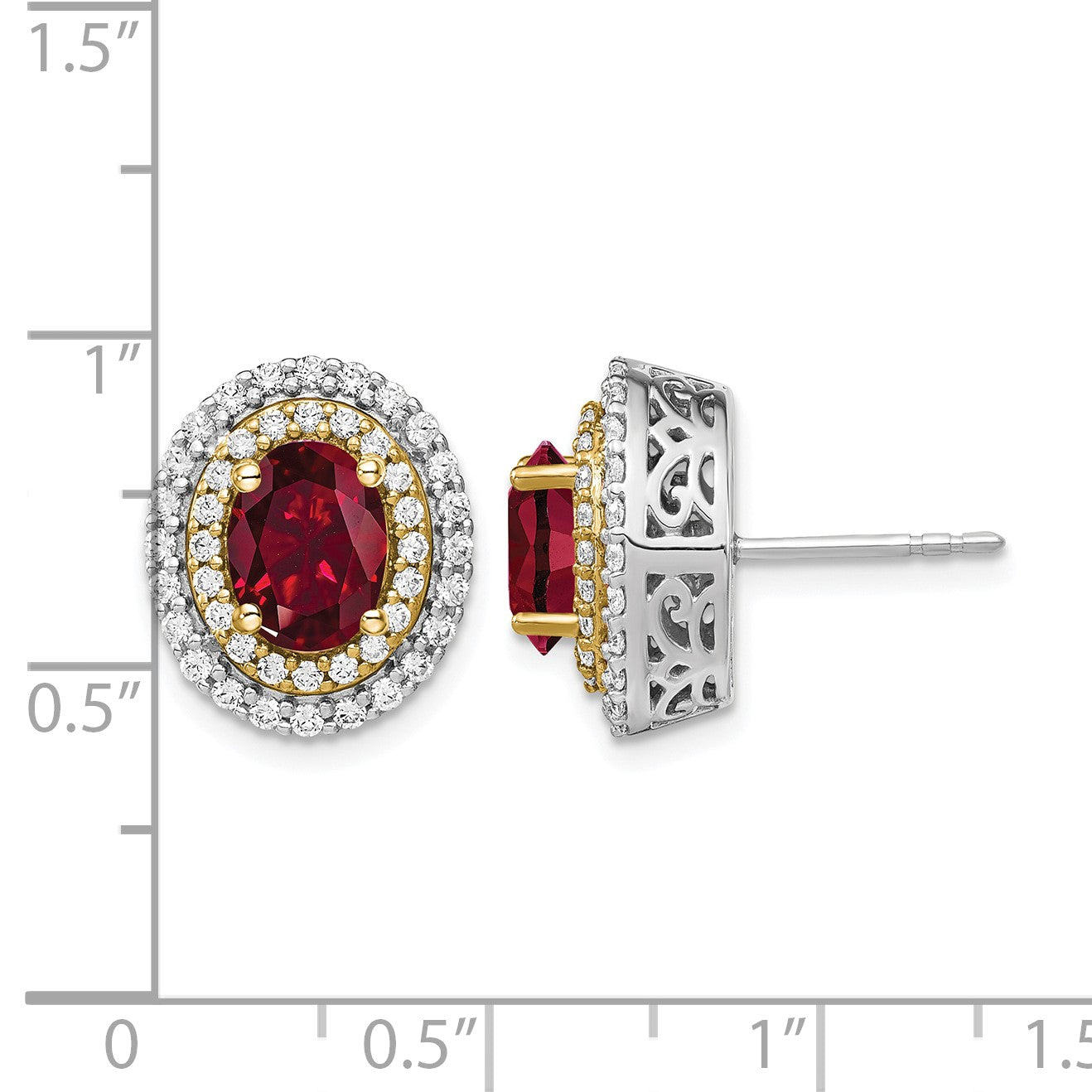 14K Bicolor Ohrringe mit Labor-gezüchteten Diamanten VS/SI+ G+ und gezüchteten Rubinen