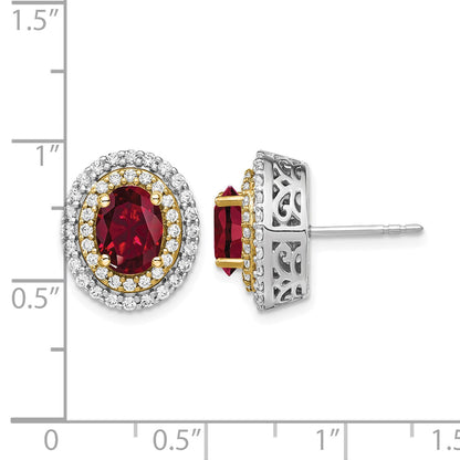 14K Bicolor Ohrringe mit Labor-gezüchteten Diamanten VS/SI+ G+ und gezüchteten Rubinen