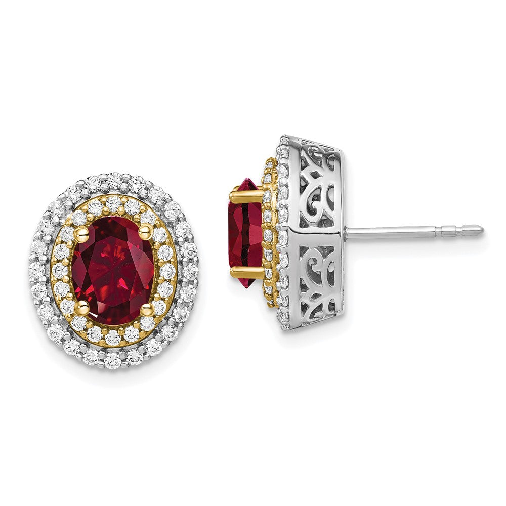 14K Bicolor Ohrringe mit Labor-gezüchteten Diamanten VS/SI+ G+ und gezüchteten Rubinen