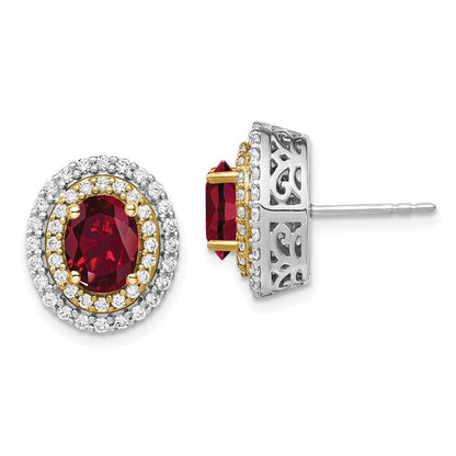 14K Bicolor Ohrringe mit Labor-gezüchteten Diamanten VS/SI+ G+ und gezüchteten Rubinen