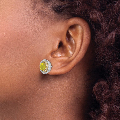 14K Bicolor Ohrringe mit laborgezüchtetem VS/SI+ G+ Diamant und synthetischem gelbem Saphir