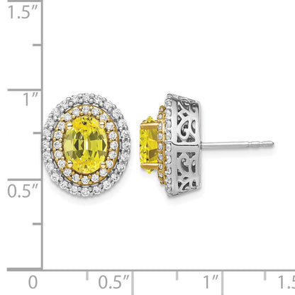 14K Bicolor Ohrringe mit laborgezüchtetem VS/SI+ G+ Diamant und synthetischem gelbem Saphir