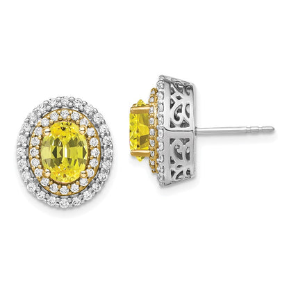 14K Bicolor Ohrringe mit laborgezüchtetem VS/SI+ G+ Diamant und synthetischem gelbem Saphir
