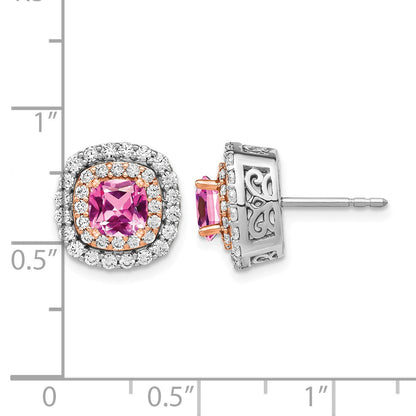 14K Weiß-/Roségold Zweifarbig Labor-gezüchtete VS/SI FGH Diamant- und gezüchtete Pink-Saphir-Ohrringe