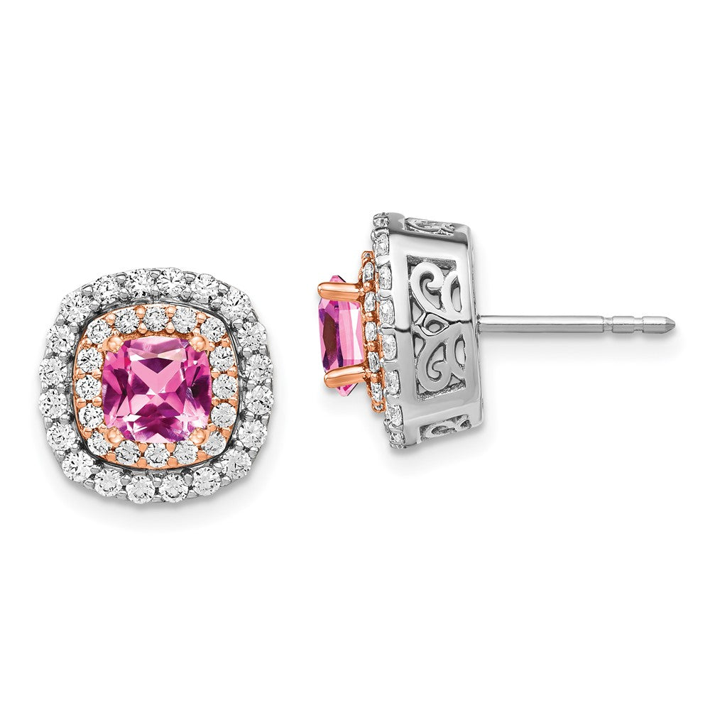 14K Weiß-/Roségold Zweifarbig Labor-gezüchtete VS/SI FGH Diamant- und gezüchtete Pink-Saphir-Ohrringe