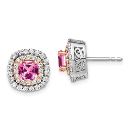 14K Weiß-/Roségold Zweifarbig Labor-gezüchtete VS/SI FGH Diamant- und gezüchtete Pink-Saphir-Ohrringe