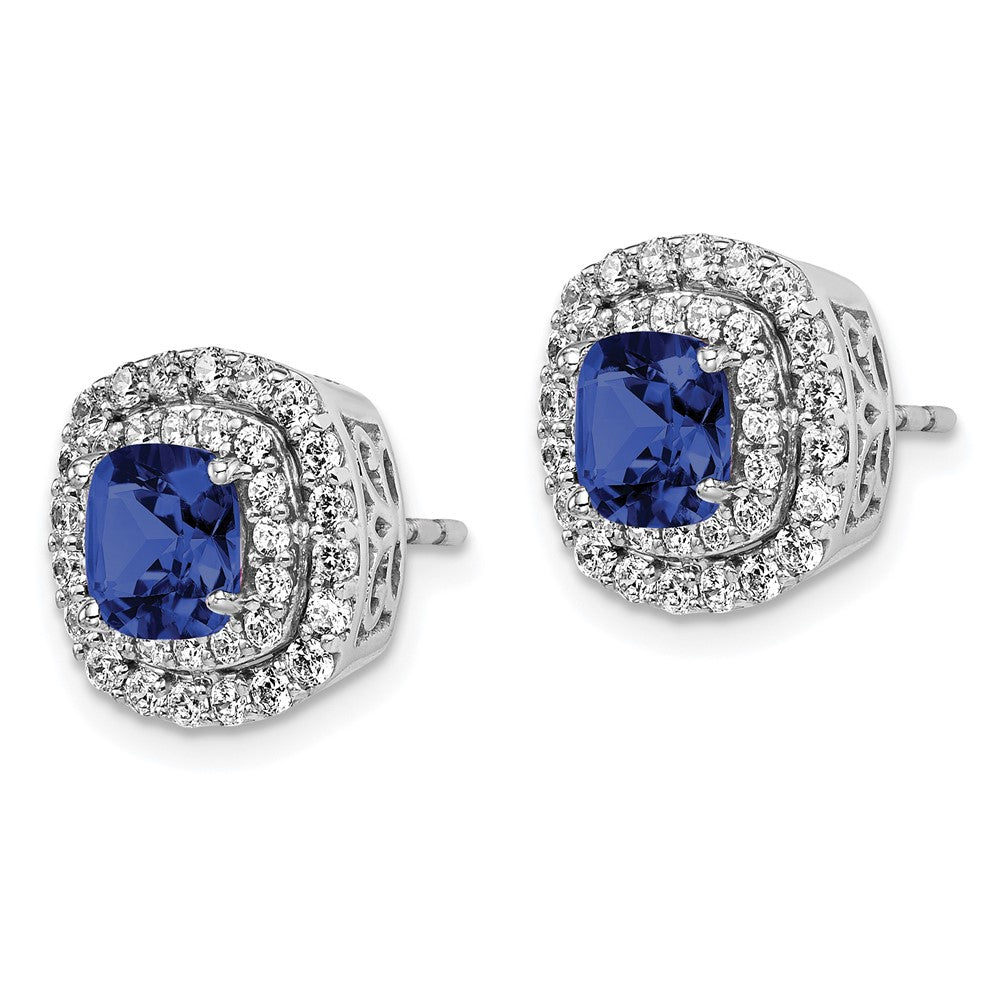 14K Weißgold Ohrringe mit im Labor gezüchteten Diamanten (VS/SI, FGH) und gezüchteten blauen Saphiren