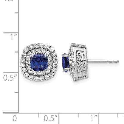 14K Weißgold Ohrringe mit im Labor gezüchteten Diamanten (VS/SI, FGH) und gezüchteten blauen Saphiren