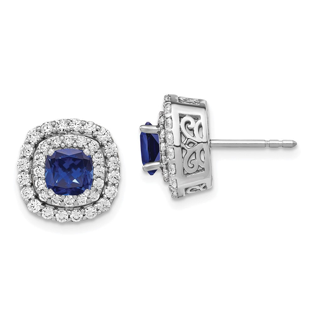 14K Weißgold Ohrringe mit im Labor gezüchteten Diamanten (VS/SI, FGH) und gezüchteten blauen Saphiren