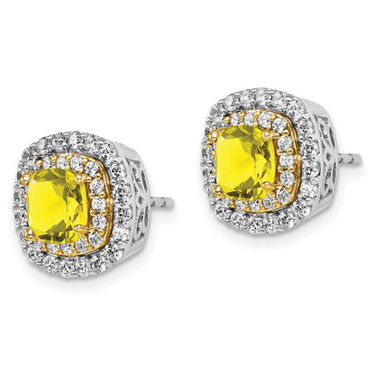 14K Bicolor Ohrringe mit laborgezüchteten Diamanten (VS/SI+ G+) und synthetischem Gelbsaphir