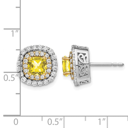 14K Bicolor Ohrringe mit laborgezüchteten Diamanten (VS/SI+ G+) und synthetischem Gelbsaphir
