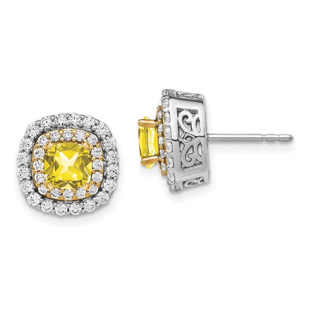 14K Bicolor Ohrringe mit laborgezüchteten Diamanten (VS/SI+ G+) und synthetischem Gelbsaphir