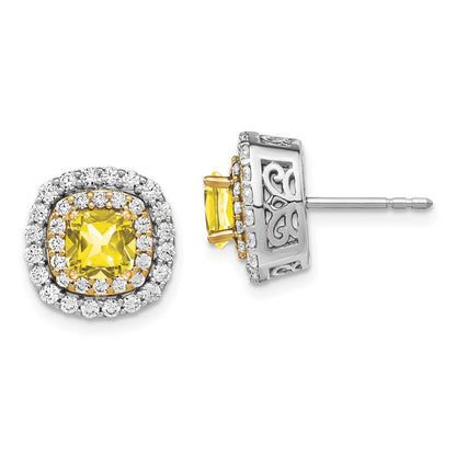 14K Bicolor Ohrringe mit laborgezüchteten Diamanten (VS/SI+ G+) und synthetischem Gelbsaphir